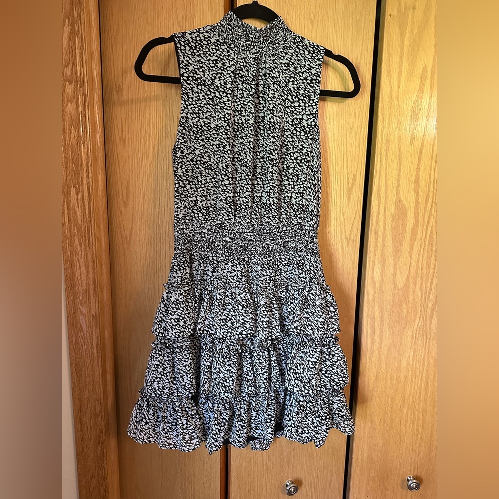 Express Black and White Fit and Flare Mini Dress